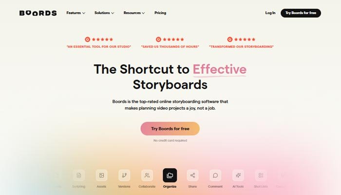 Boords AI storyboarding platform interface